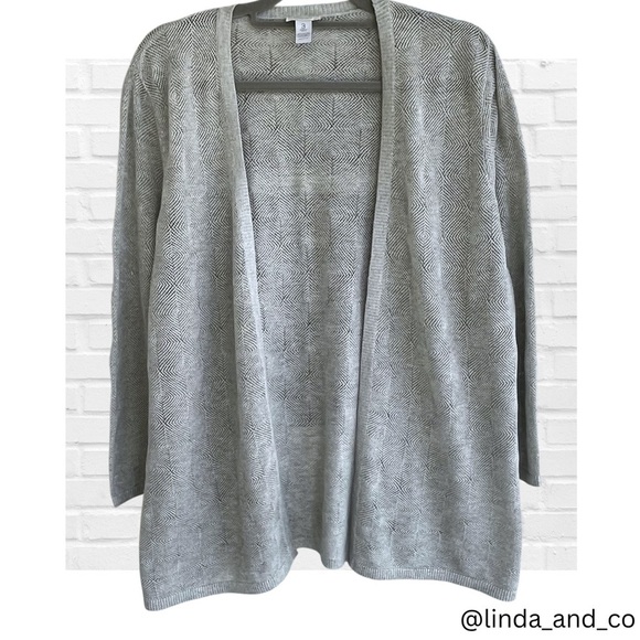 Chico’s Women's Gray Geometric Knit Pattern Metallic Open Front Sweater Size 16 - Picture 1 of 11